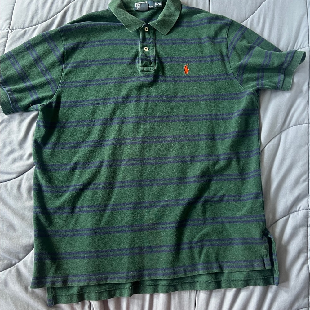 Polo by Ralph Lauren hunter green and navy stripped polo size XL